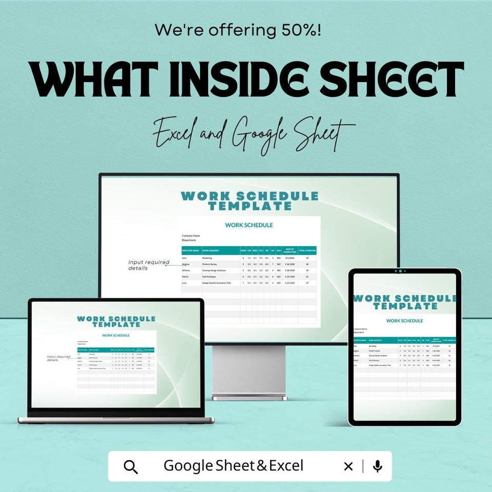 Work Schedule Sheet Template for Excel and Google Sheets | Employee Shift Planner & Work Allocation Tracker | Boost Workforce Efficiency |