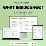 Team Task Sheet Template for Excel and Google Sheets | Task Management & Team Collaboration Tracker | Boost Efficiency | 50% Off!