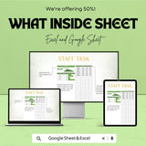 Staff Task Sheet Template for Excel and Google Sheets | Task Management & Distribution Tracker | Boost Team Productivity | 50% Off!