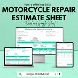 Motorcycle Repair Estimate Template - Excel & Google Sheets, Professional Vehicle Repair Estimation, Customizable, Maintenance Quote