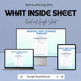 Monthly Shift Schedule Template - Excel & Google Sheets, Employee Work Schedule Planner, Customizable, Staff Shift Organizer