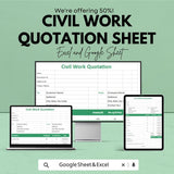 Civil Work Quotation Sheet | Excel & Google Sheets Template | Construction Quotation Form | Building Estimate Tracker | Professional Quote