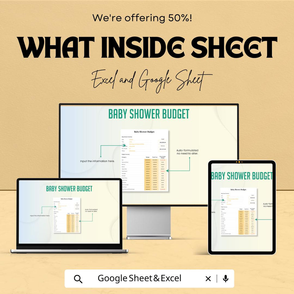 Baby Shower Budget Sheet | Excel & Google Sheets Template | Event Planner Budget Tracker | Printable Baby Shower Organizer