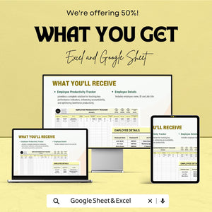 Employee Productivity Tracker HR Template - Excel & Google Sheets, Boost Team Efficiency, Performance Metrics, HR Management Tool