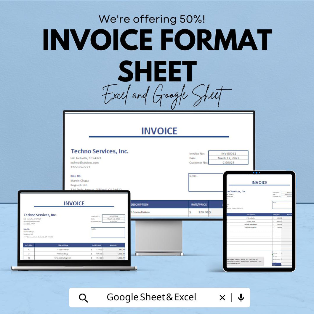 Invoice Format Sheet - Customizable Google Sheets Template, Professional Invoice Template for Billing, Easy to Use for Small Businesses