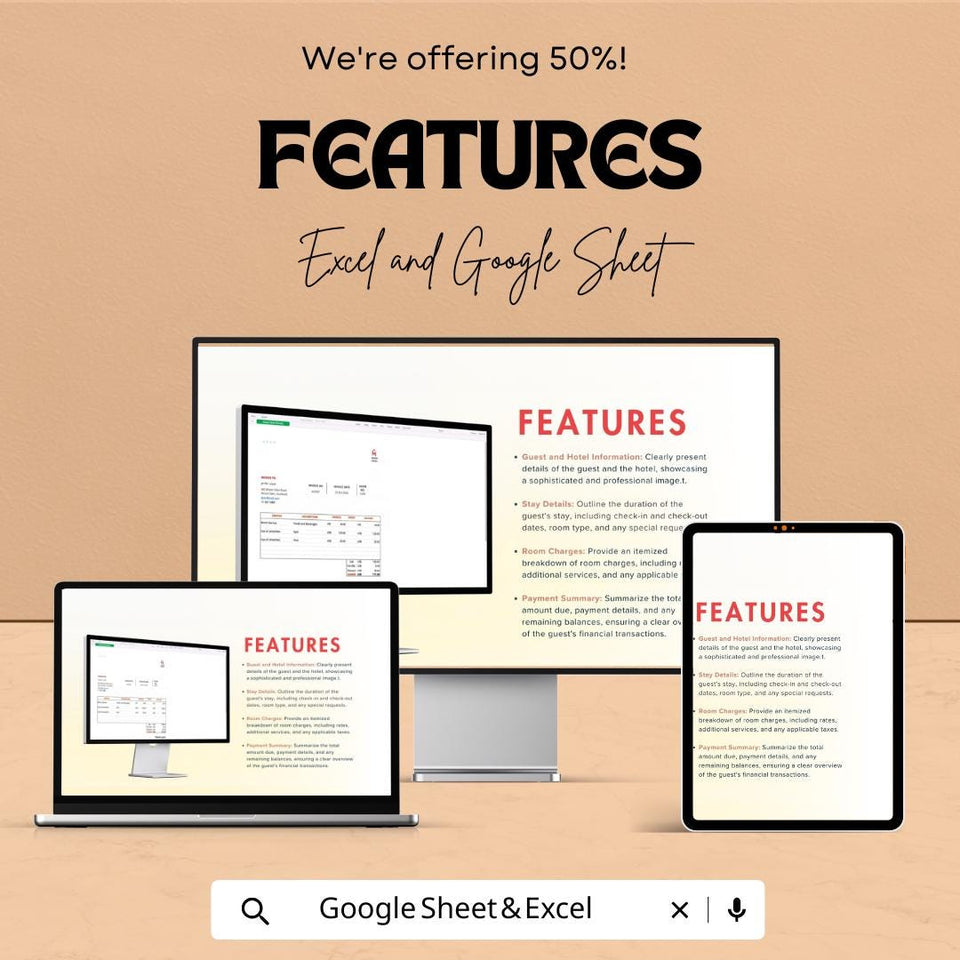 Grand Hotel Receipt Template | Editable Invoice Sheet for Hotels | Excel & Google Sheets | Instant Download