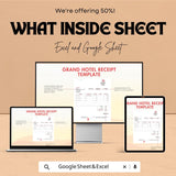 Grand Hotel Receipt Template | Editable Invoice Sheet for Hotels | Excel & Google Sheets | Instant Download