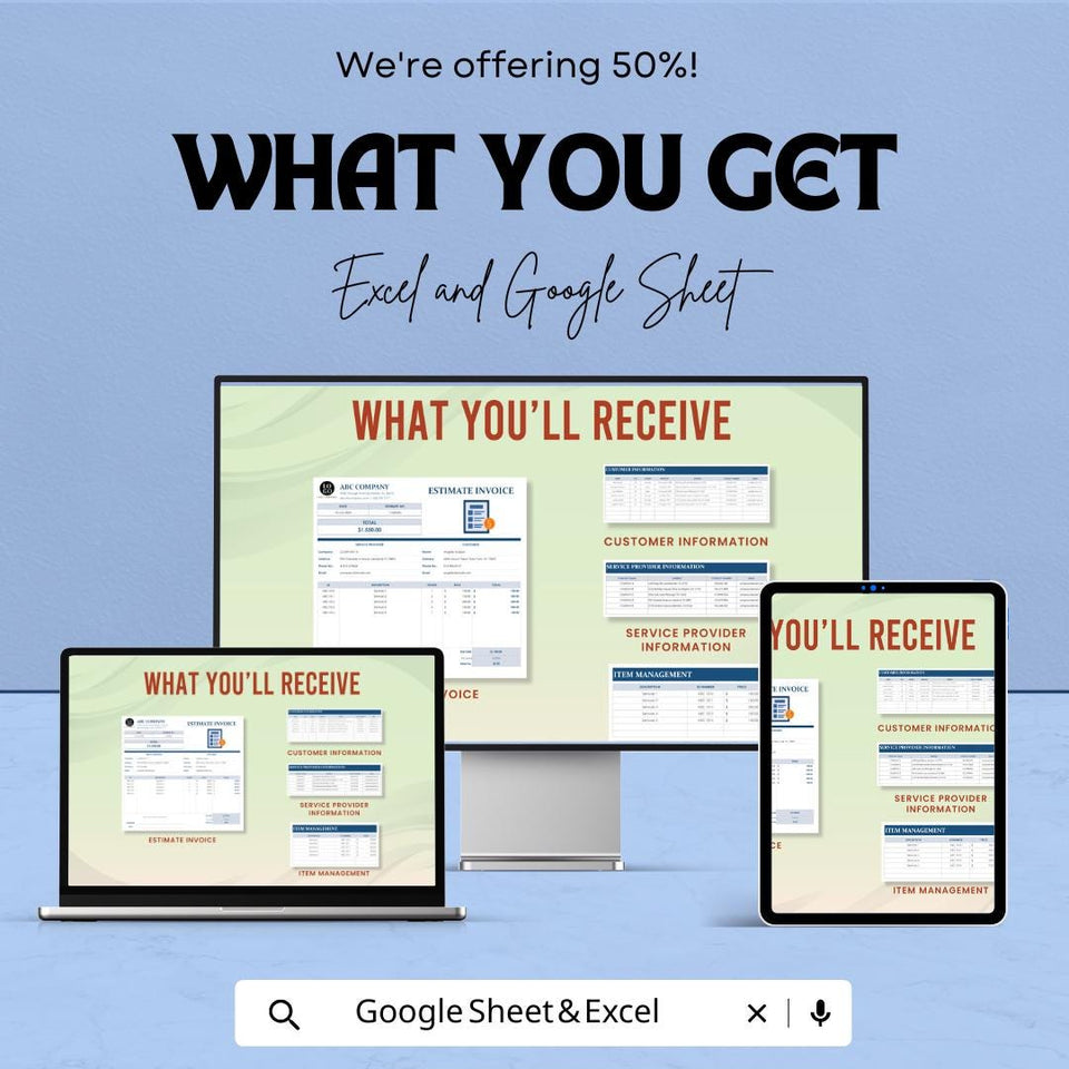Estimate Invoice Sheet | Excel and Google Sheets | Customizable Invoice Template | Professional Estimate & Billing | Instant Download