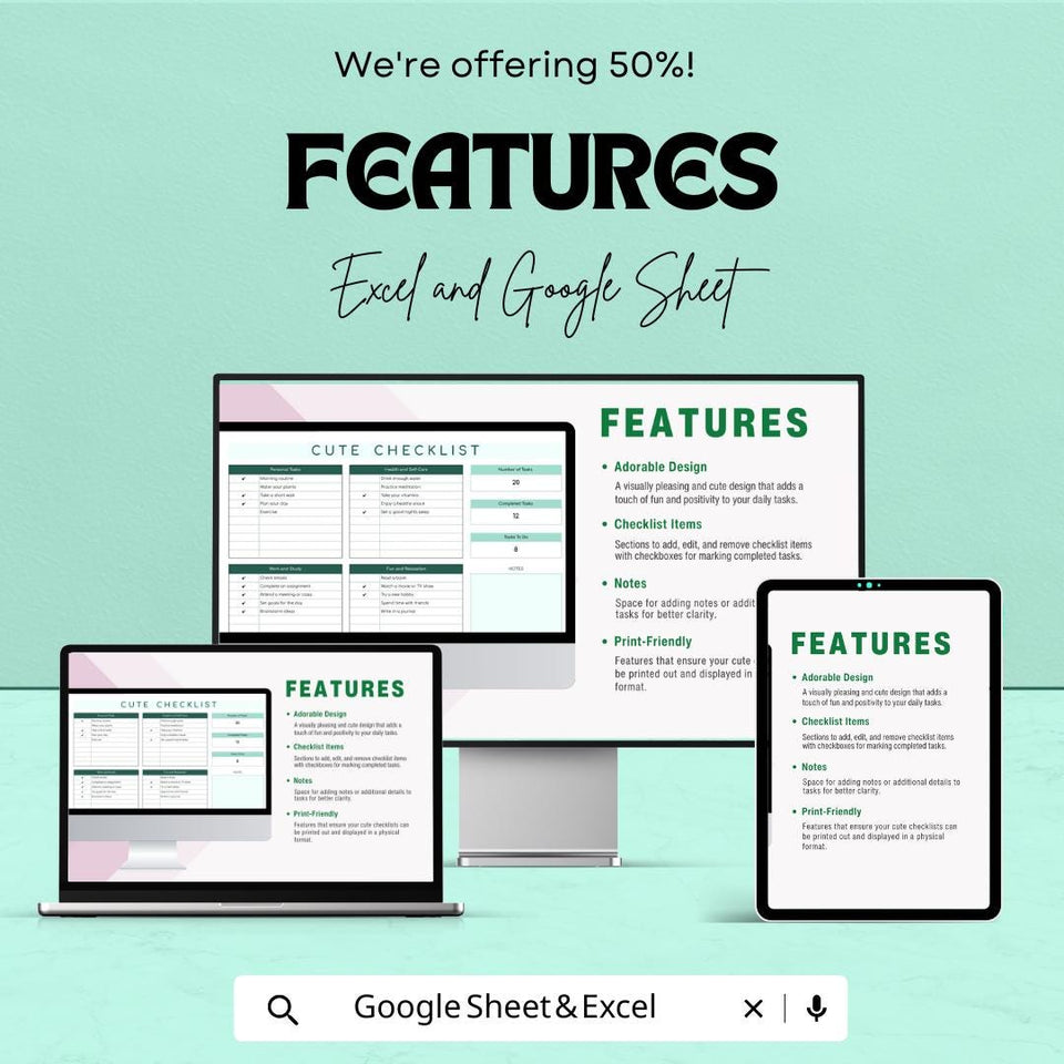 Cute Checklist Sheet | Excel and Google Sheets | Daily Task Planner | Fun & Adorable Checklist Template | Organize Your Day |