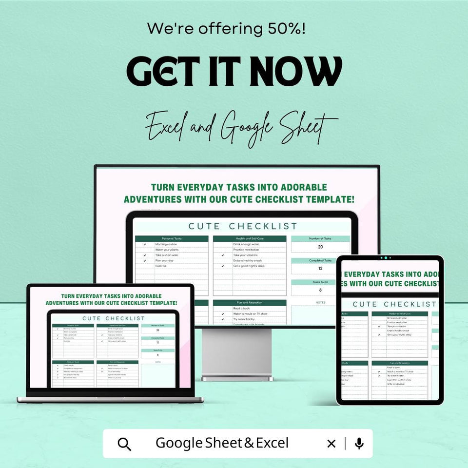 Cute Checklist Sheet | Excel and Google Sheets | Daily Task Planner | Fun & Adorable Checklist Template | Organize Your Day |