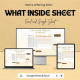 Calendar Timeline Sheet | Excel and Google Sheets | Color-Coded Timeline Template | Plan & Track Events | Customizable Monthly Calendar |
