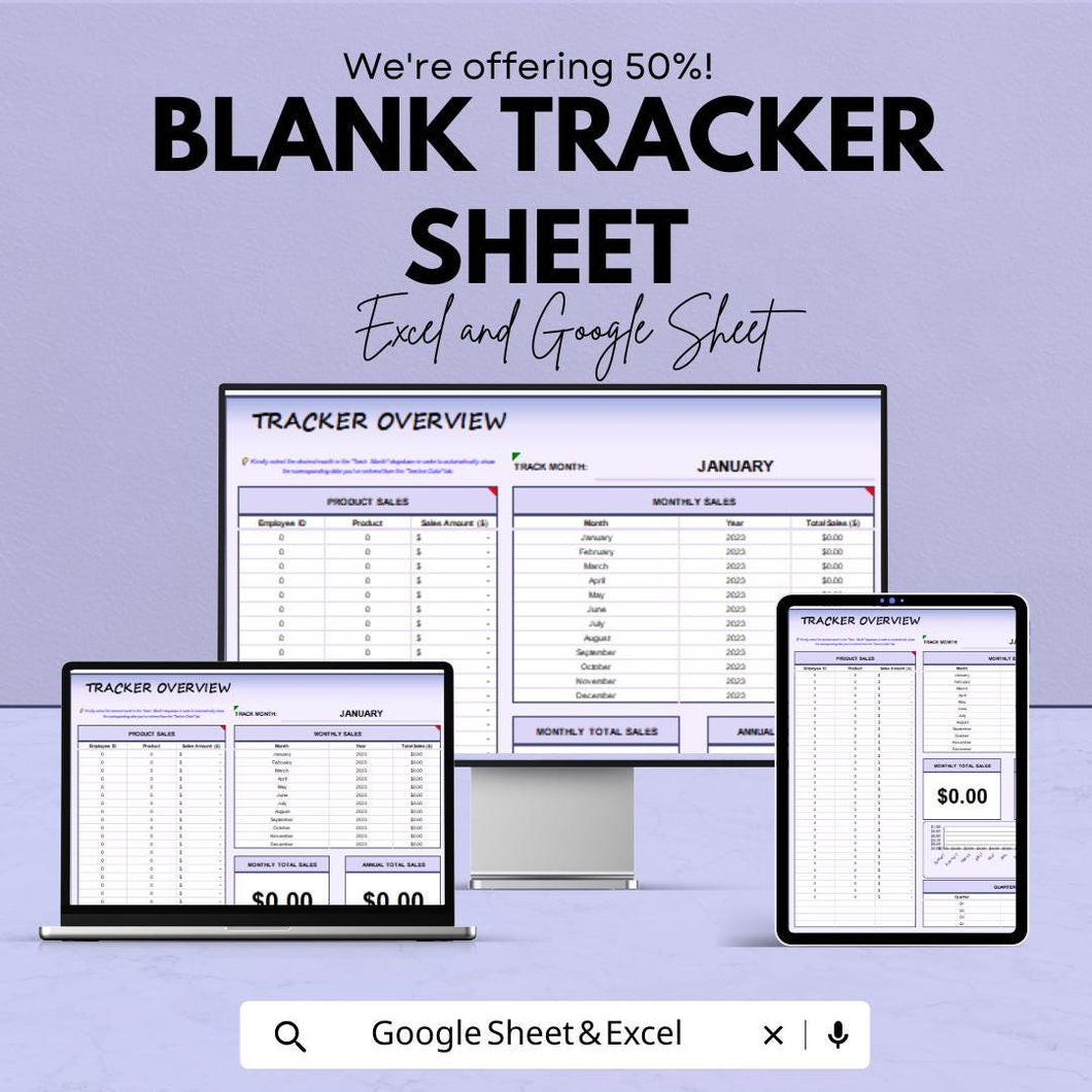 Blank Tracker Sheet | Excel and Google Sheets | Sales & Product Tracker | Monthly Overview | Customizable Template | Instant Download