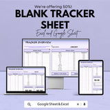 Blank Tracker Sheet | Excel and Google Sheets | Sales & Product Tracker | Monthly Overview | Customizable Template | Instant Download
