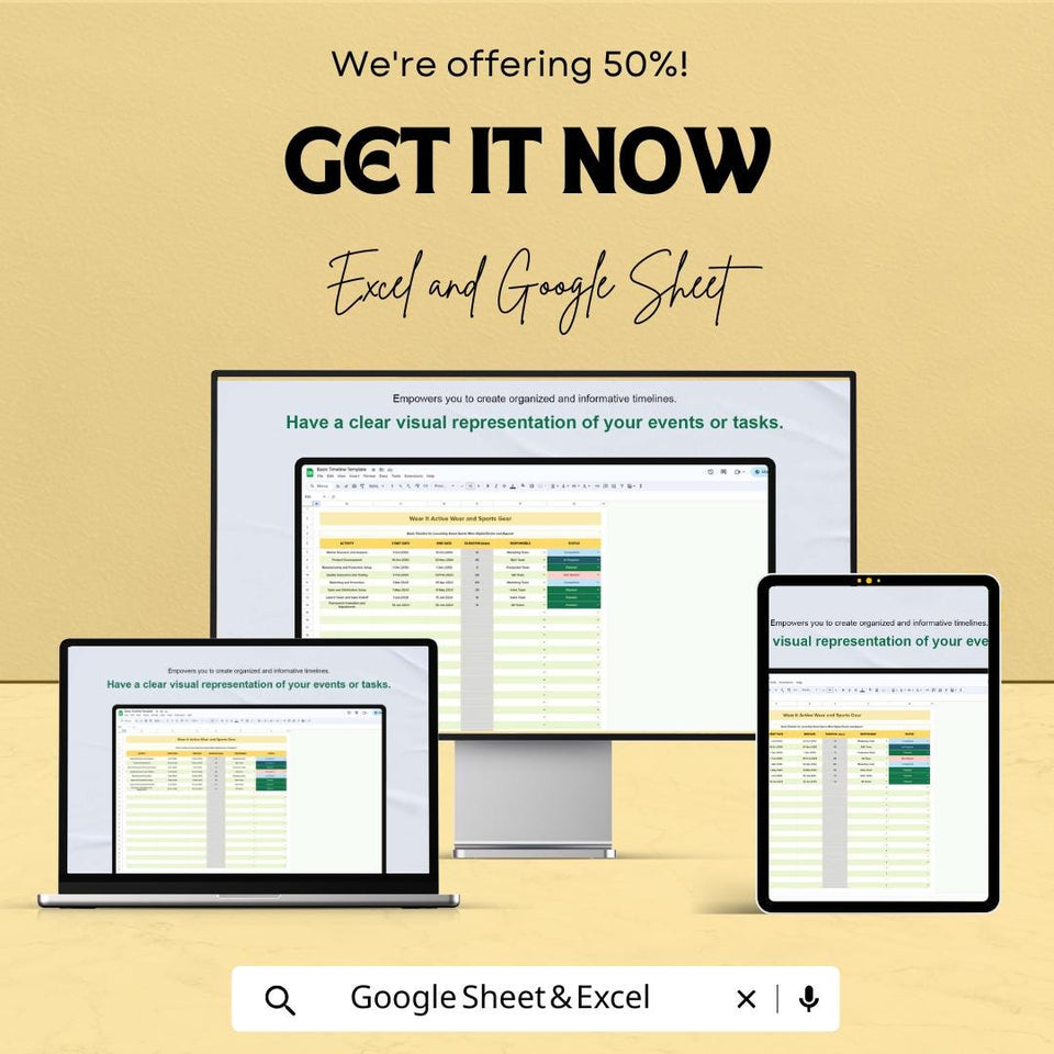 Basic Timeline Sheet | Excel and Google Sheets | Project Planner Template | Track Tasks & Deadlines | Customizable Timeline |