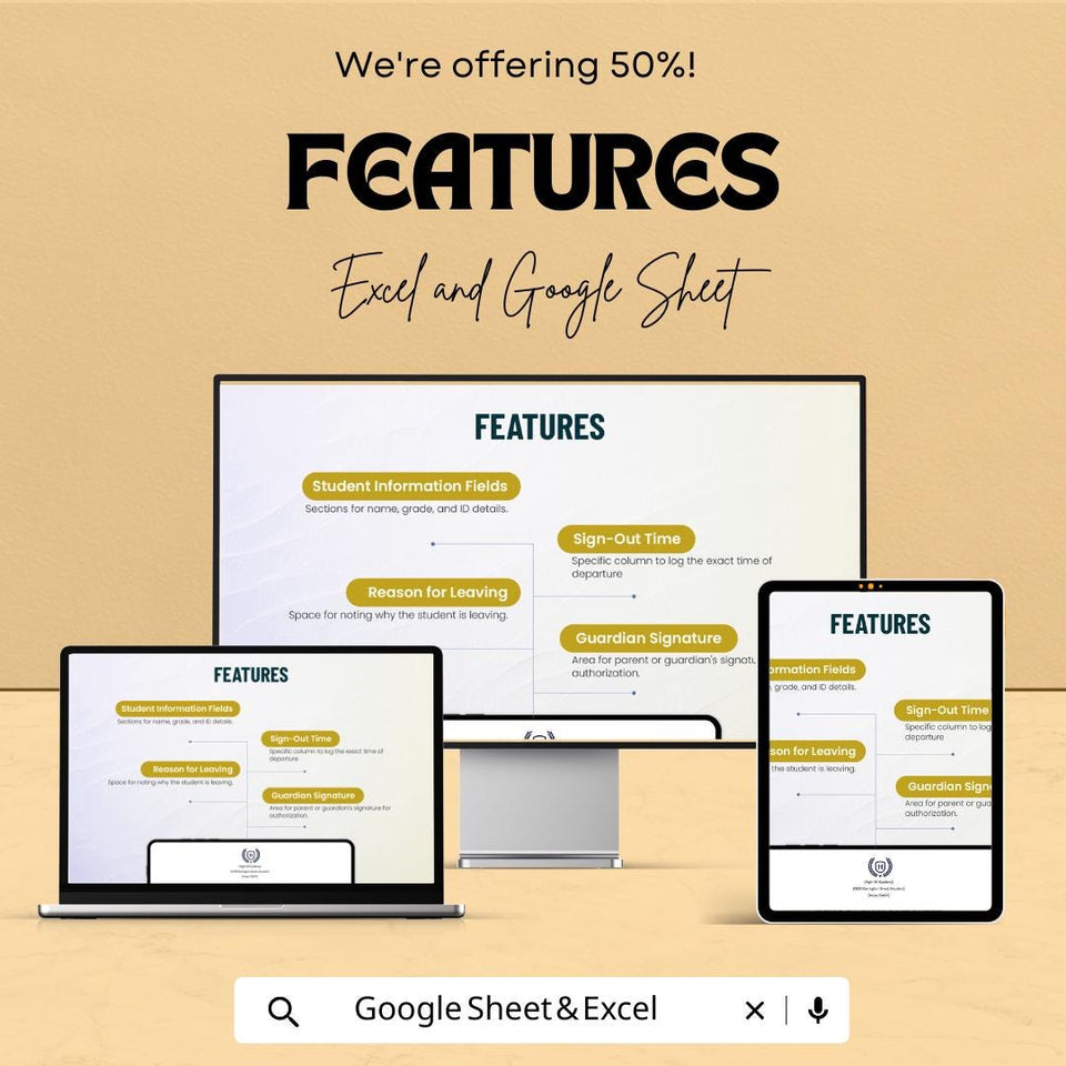 School Sign Out Sheet Template for Excel & Google Sheets | Instant Download | 50% Off | Track Student Departures with Ease