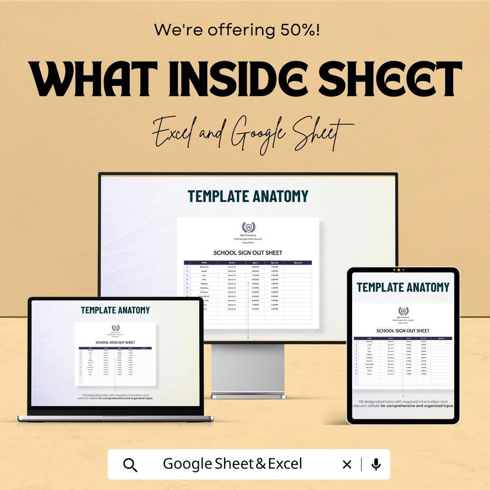 School Sign Out Sheet Template for Excel & Google Sheets | Instant Download | 50% Off | Track Student Departures with Ease