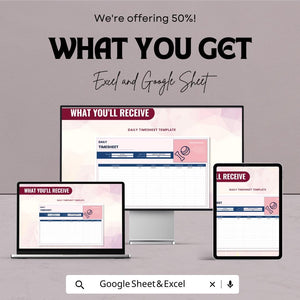 Daily Timesheet Template | Excel & Google Sheets | Employee Time Tracker | Work Hours Log | Instant Download