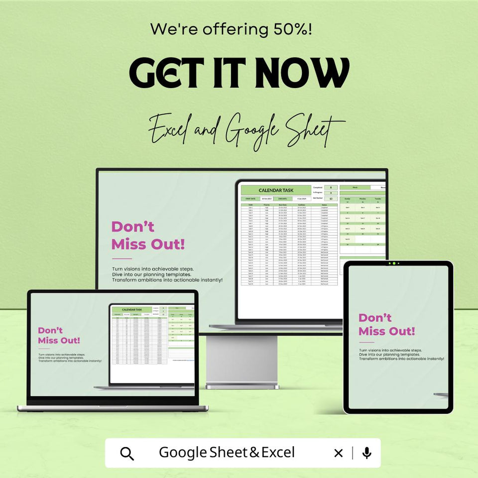 Calendar Task Sheet Template | Google Sheet and Excel | Easy Task Management | Project Planning & Scheduling | Instant Download