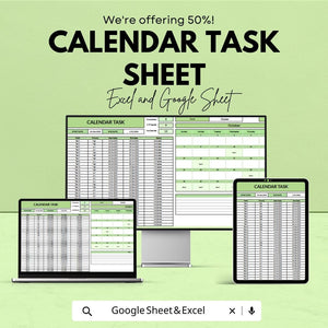Calendar Task Sheet Template | Google Sheet and Excel | Easy Task Management | Project Planning & Scheduling | Instant Download