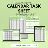 Calendar Task Sheet Template | Google Sheet and Excel | Easy Task Management | Project Planning & Scheduling | Instant Download