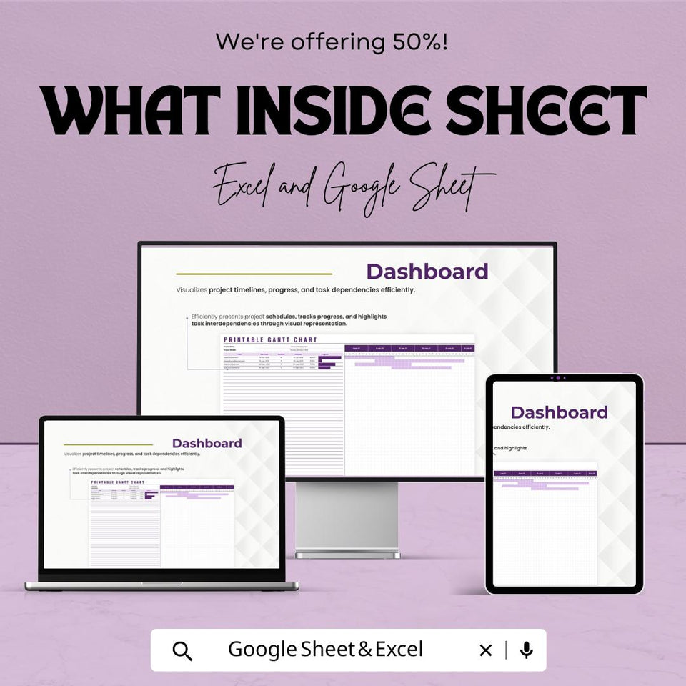 Printable Gantt Chart Sheet - Excel and Google Sheets Project Planner Template - Task Management, Scheduling & Project Tracking Tool