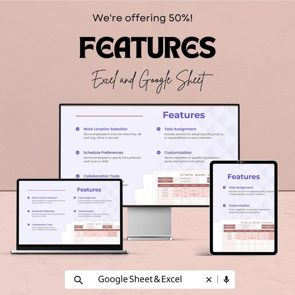 Hybrid Work Schedule Template - Excel and Google Sheets | Employee Scheduling & Work Location Planner