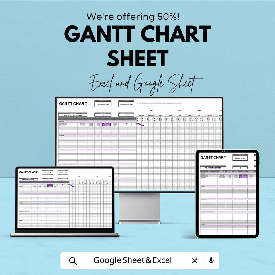 Gantt Chart Template - Excel and Google Sheets | Project Management Tool | Task Tracker & Milestone Planner