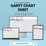 Gantt Chart Template - Excel and Google Sheets | Project Management Tool | Task Tracker & Milestone Planner