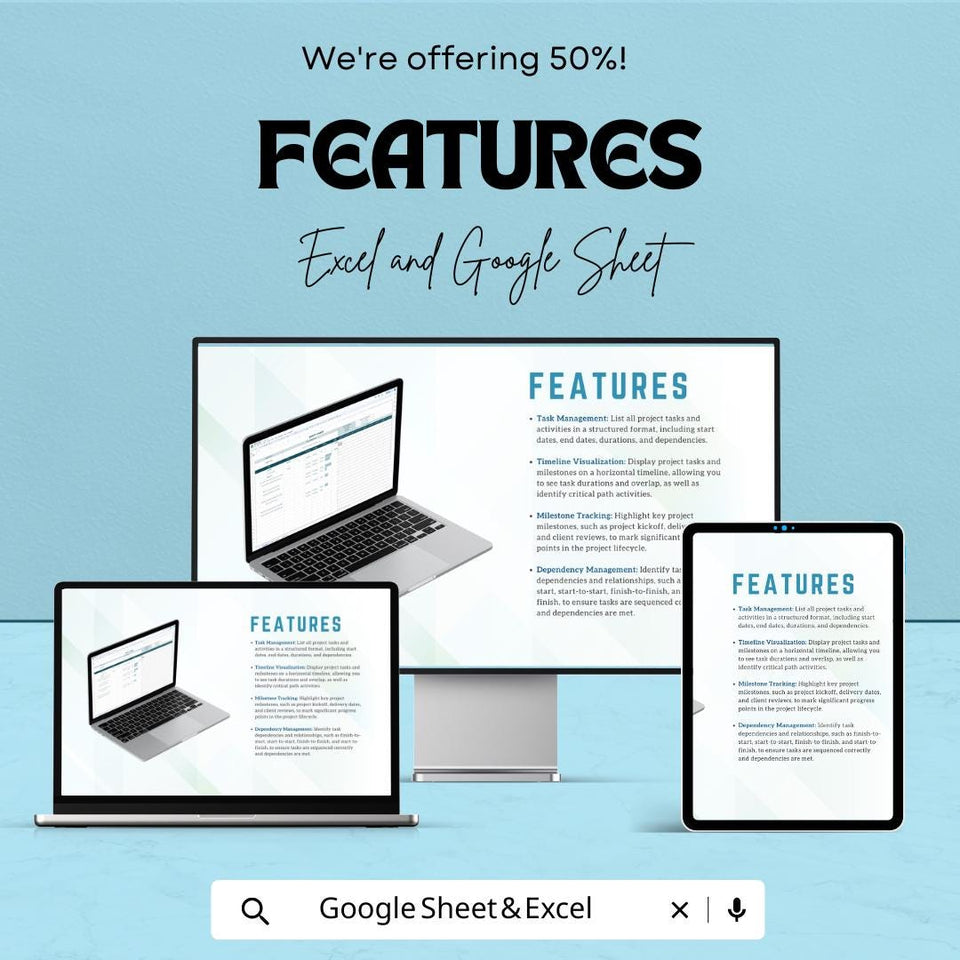 Gantt Chart Template - Excel and Google Sheets | Project Management Tool | Task Tracker & Milestone Planner