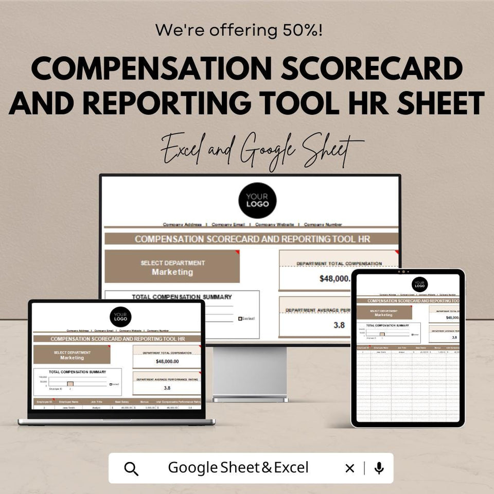 Compensation Scorecard and Reporting Tool HR Sheet - Excel & Google Sheets Template, Employee Compensation Tracker,