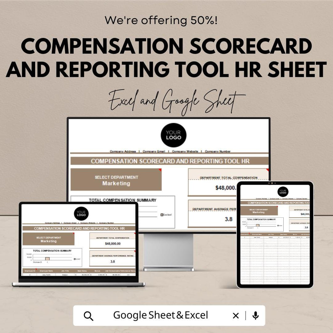 Compensation Scorecard and Reporting Tool HR Sheet - Excel & Google Sheets Template, Employee Compensation Tracker,