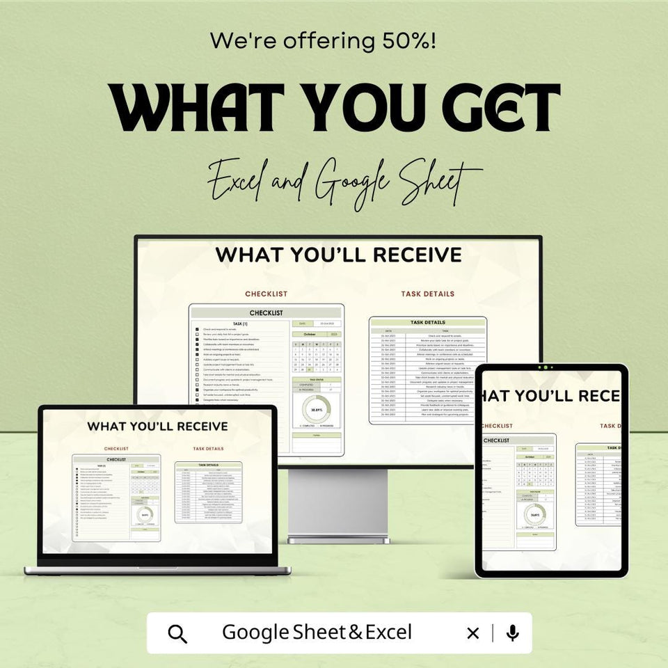 Checklist Sheet - Task Management Template for Excel & Google Sheets, Customizable To-Do List, Productivity Tracker, Instant Download