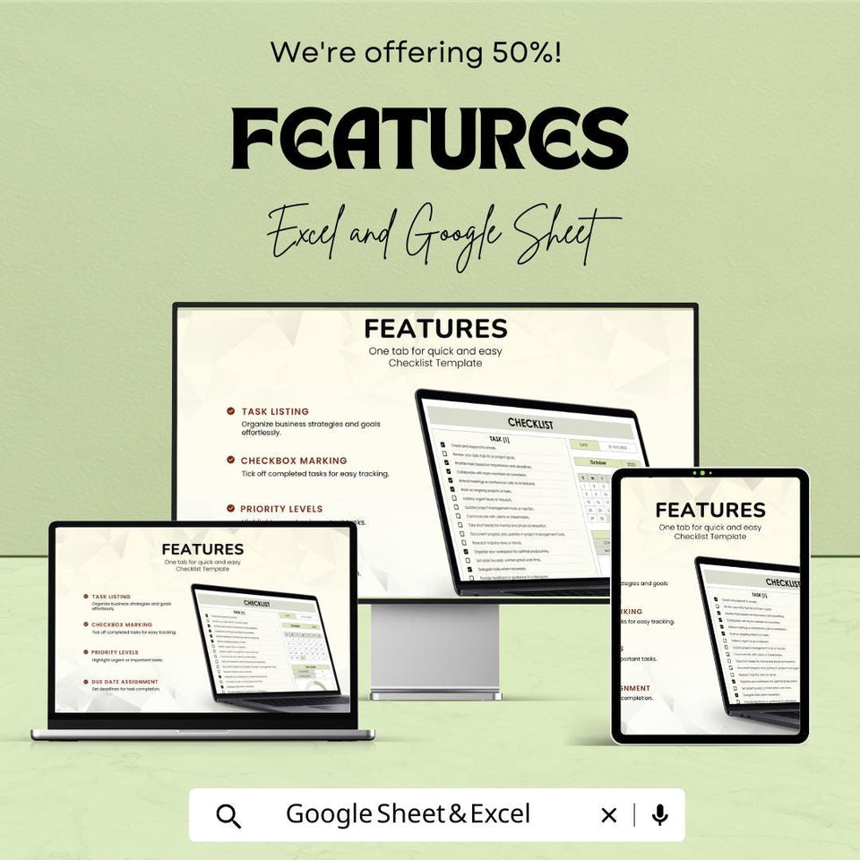 Checklist Sheet - Task Management Template for Excel & Google Sheets, Customizable To-Do List, Productivity Tracker, Instant Download