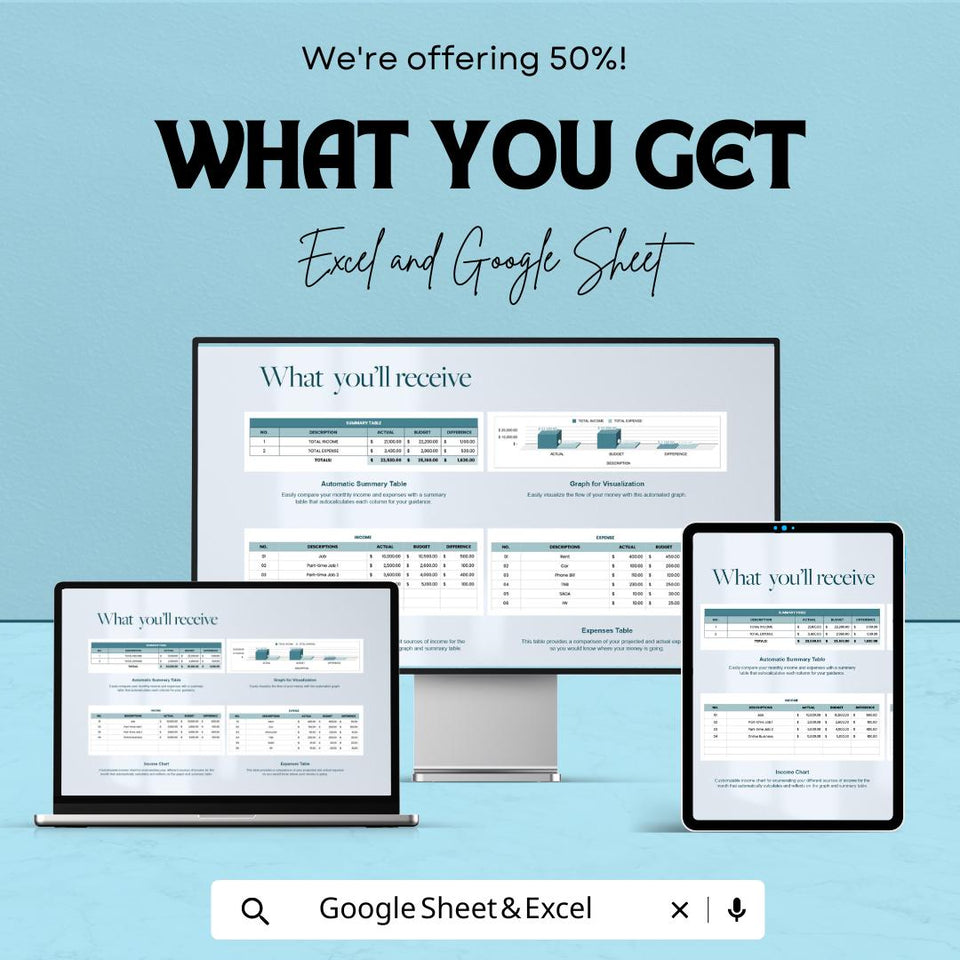 Budget Spreadsheet - Excel  and Google Sheets Template, Personal Finance Tracker, Expense & Income Budget Planner, Instant Download