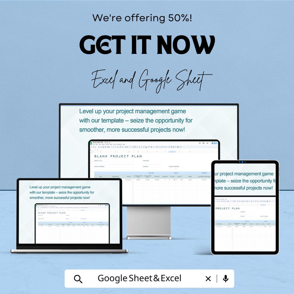 Blank Project Plan Sheet - Excel and Google Sheets, Customizable Project Management Template, Task Tracker & Planner,