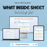 Blank HR Calendar Sheet - Excel & Google Sheet, Customizable Employee Schedule Template, HR Management Calendar