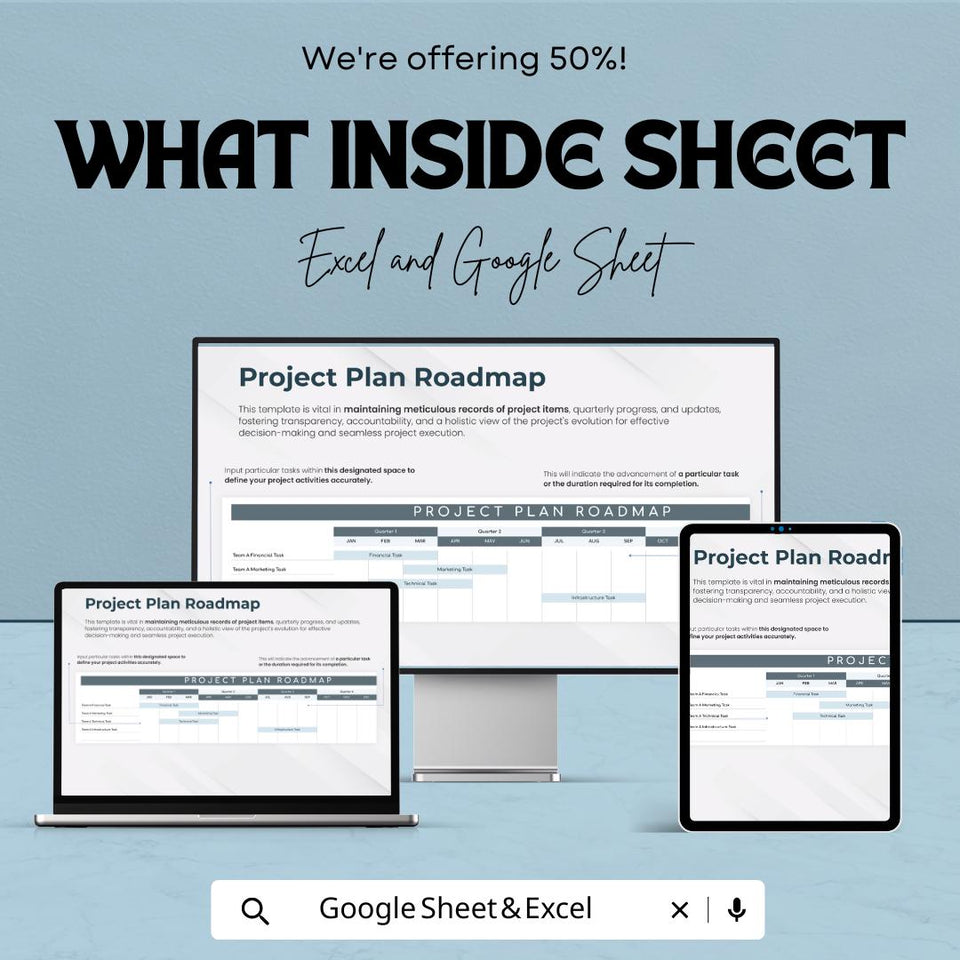 Project Plan Roadmap Sheet | Google Sheets | Task Management | Customizable Project Planner | Roadmap for Team & Resource Allocation