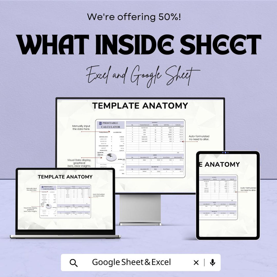 Printable Calculator Sheet | Excel & Google Sheets | Cost Estimator Template | Customizable Calculator for Pricing | Easy-to-Use Budgeting