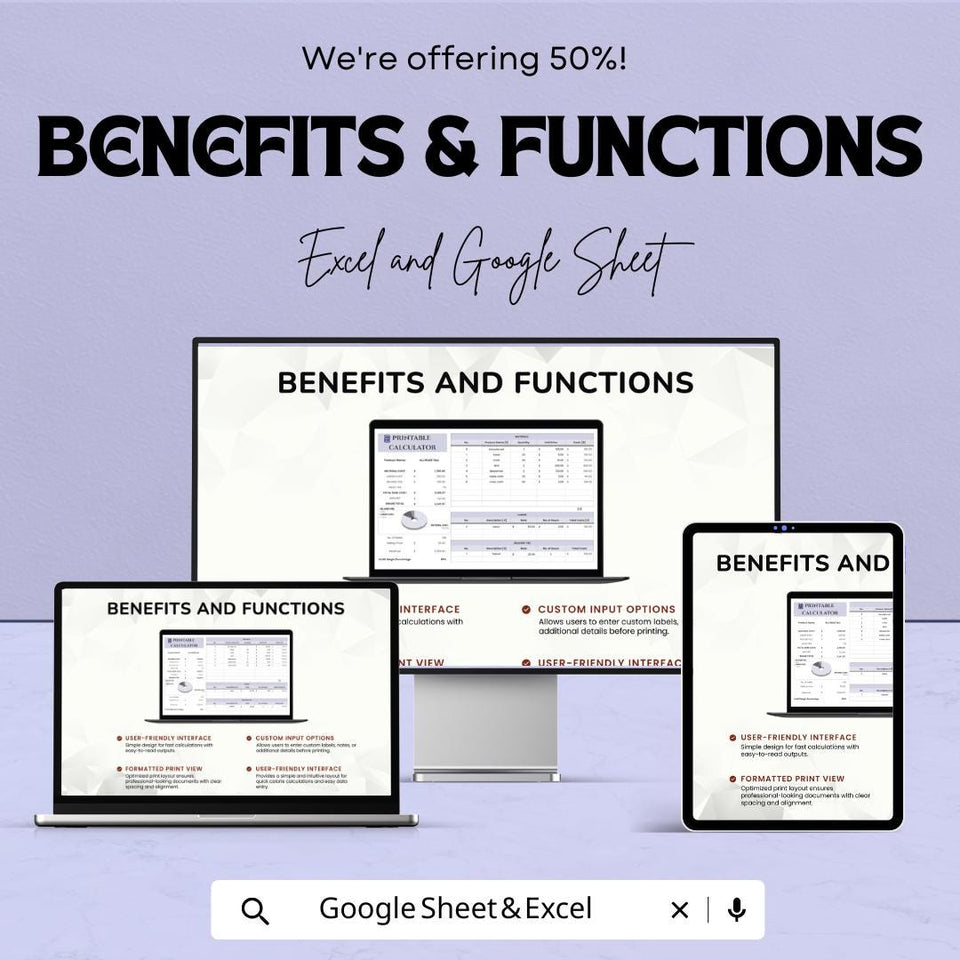 Printable Calculator Sheet | Excel & Google Sheets | Cost Estimator Template | Customizable Calculator for Pricing | Easy-to-Use Budgeting