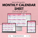 Monthly Calendar Sheet | Excel & Google Sheets | Yearly Planner Template | Customizable Calendar for Planning | 2023-2025 Schedule Organizer
