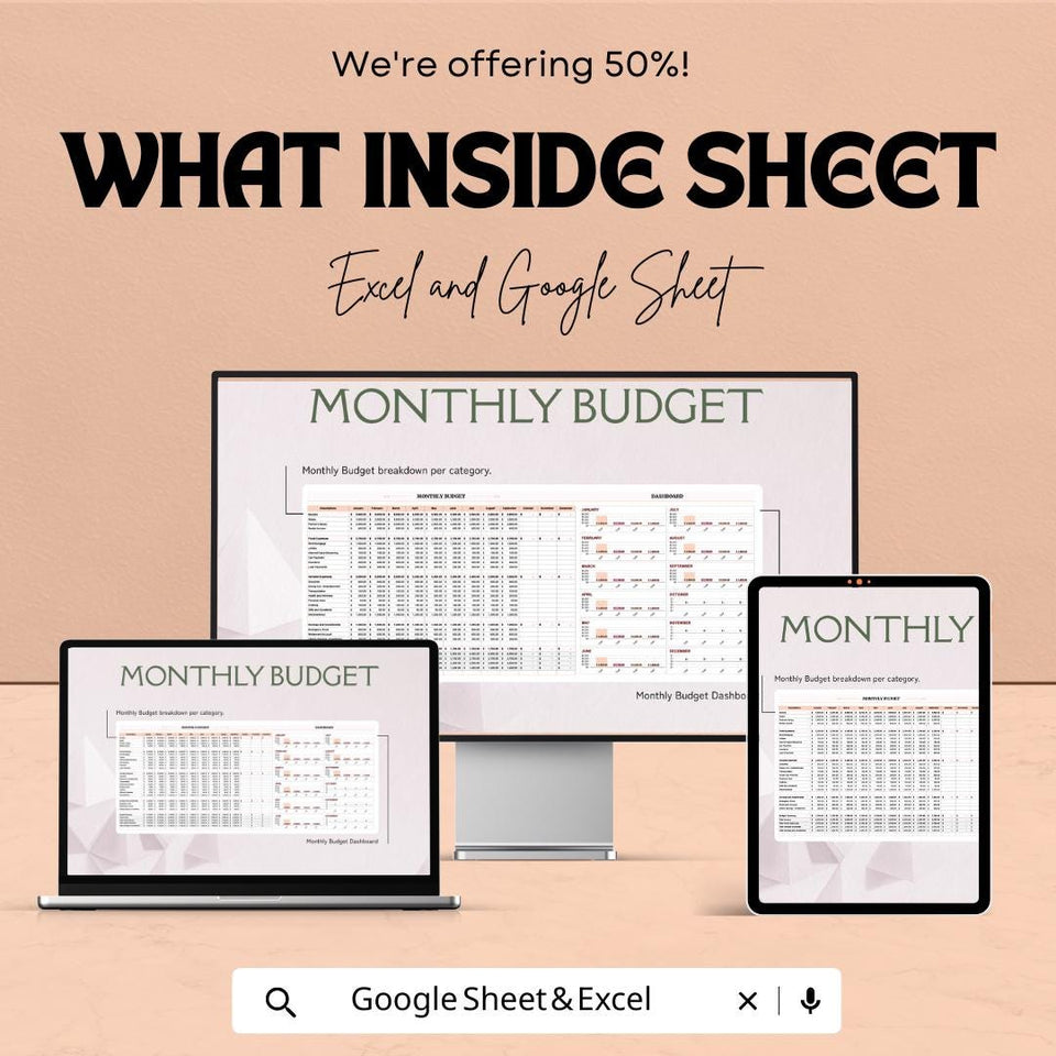 Monthly Budget Sheet - Excel & Google Sheet Template for Personal Finance, Expense Tracker, Budget Planner, Financial Management Tool