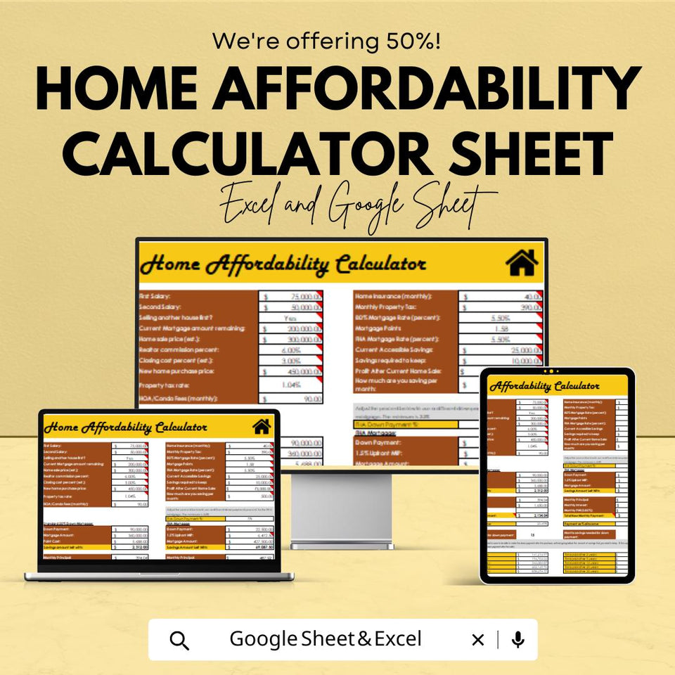 Home Affordability Calculator Sheet | Google Sheets | Affordable Home Price Calculator | Real Estate Budget Planner | Mortgage Calculator
