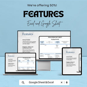 Education Fact Sheet | University Information Template | Program, Tuition and Accreditation | Excel & Google Sheets