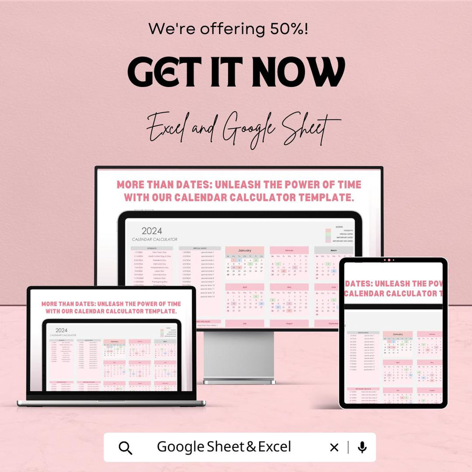2024 Calendar Calculator Sheet | Excel and Google Sheets | Customizable Date Calculator | Holiday & Event Planner Template