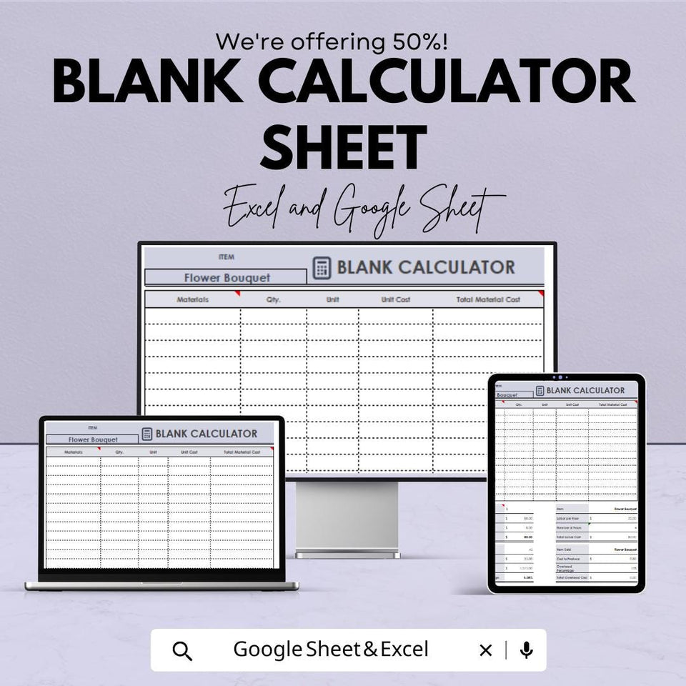 Blank Calculator Sheet | Excel & Google Sheets | Customizable Business Calculator Template | Expense and Cost Tracking Tool