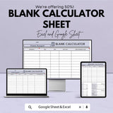 Blank Calculator Sheet | Excel & Google Sheets | Customizable Business Calculator Template | Expense and Cost Tracking Tool