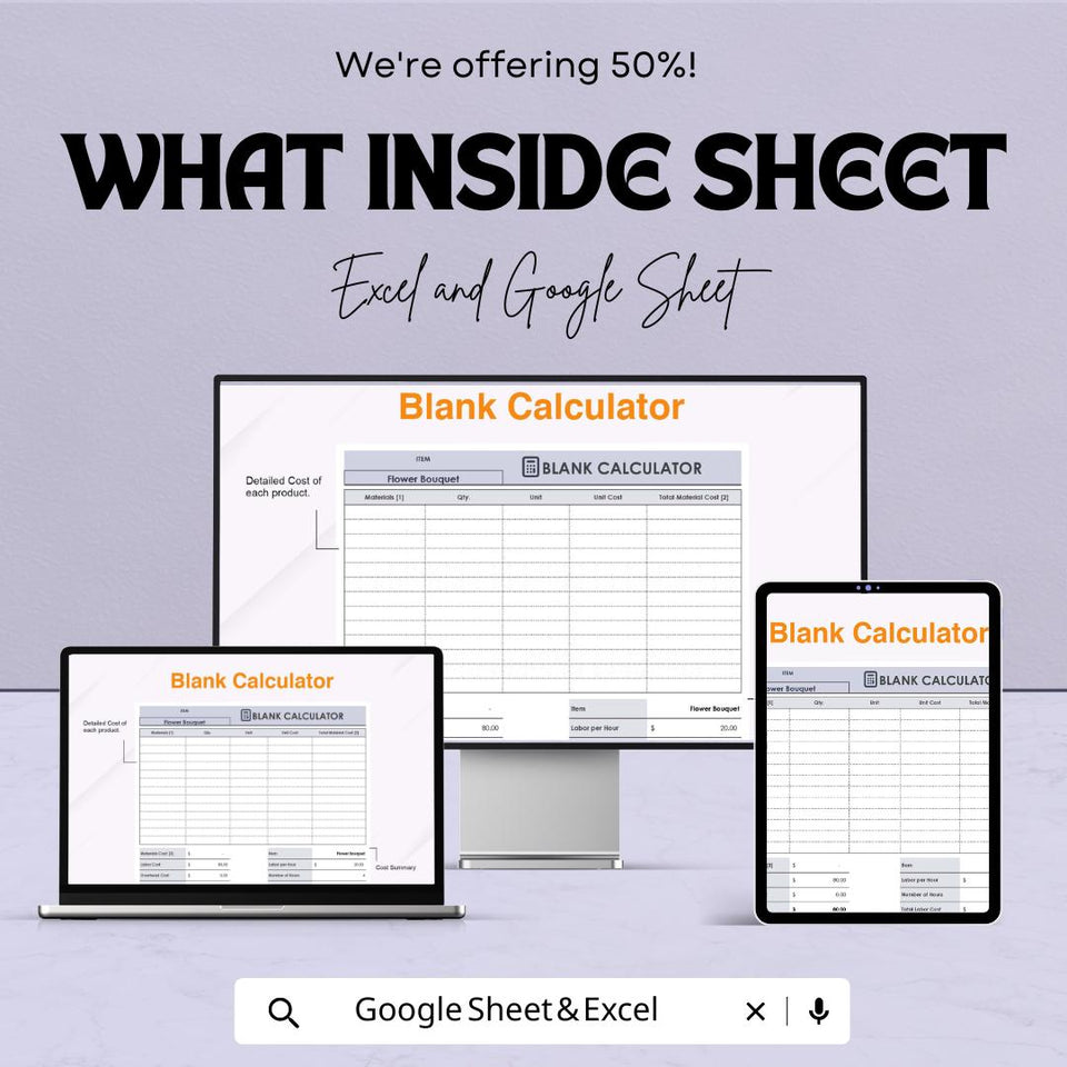 Blank Calculator Sheet | Excel & Google Sheets | Customizable Business Calculator Template | Expense and Cost Tracking Tool