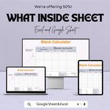 Blank Calculator Sheet | Excel & Google Sheets | Customizable Business Calculator Template | Expense and Cost Tracking Tool