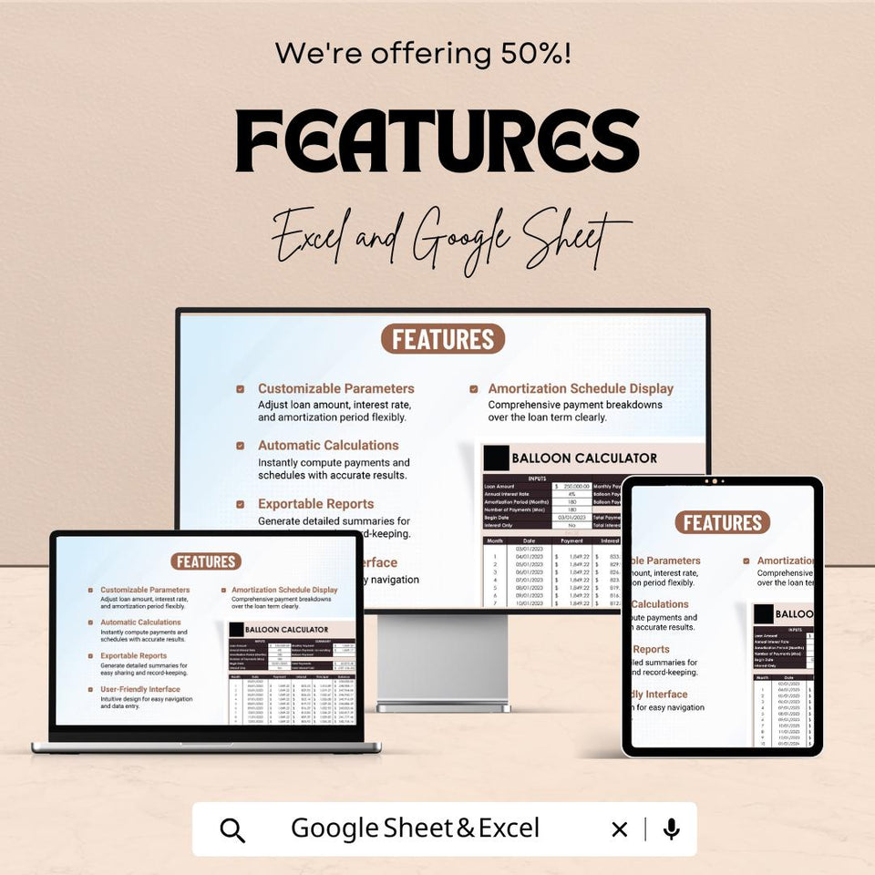 Balloon Loan Calculator Sheet | Excel and Google Sheets | Loan Payment Schedule & Financial Planning Template | Loan Interest Calculator