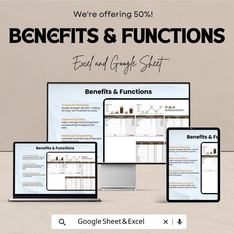 12 Month Business Budget Sheet | Excel and Google Sheets | Budget Planning & Expense Tracking Template | Finance Management Tool